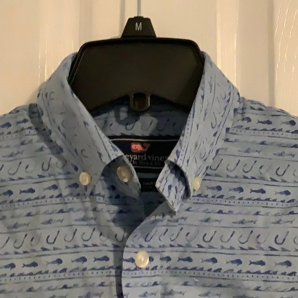 VINEYARD VINES Boy’s 100% Cotton Blue Summer Nautical “Whale Shirt” M 12-14